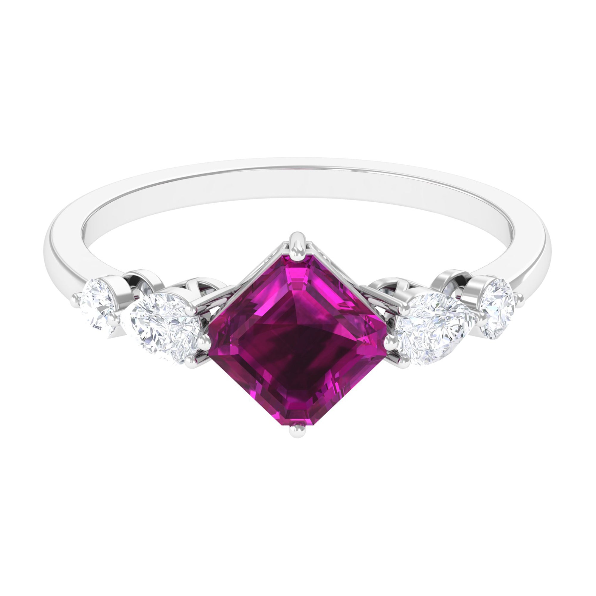 Rosec Jewels-Simple Asscher Cut Rhodolite Solitaire Engagement Ring with Moissanite