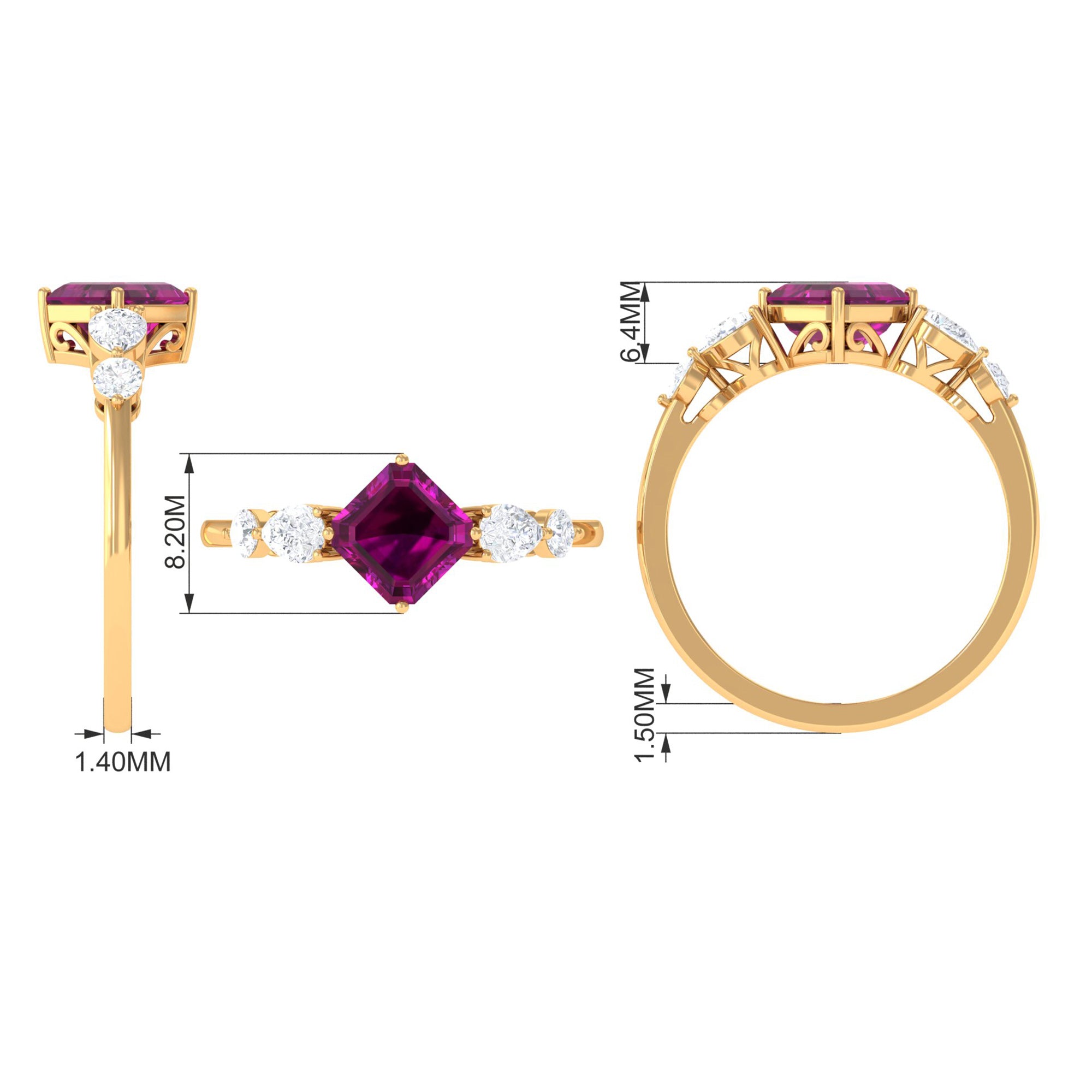 Rosec Jewels-Simple Asscher Cut Rhodolite Solitaire Engagement Ring with Moissanite