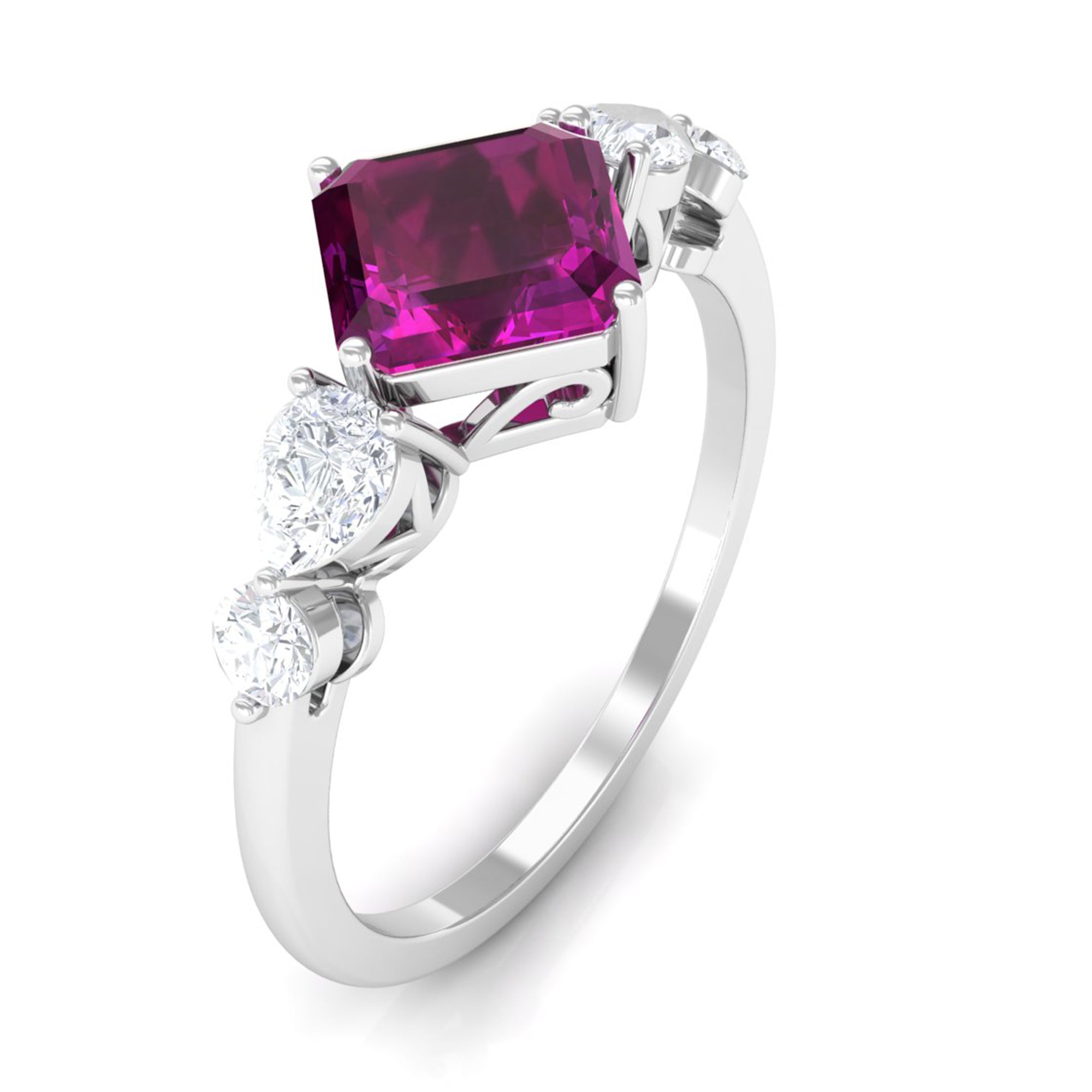 Rosec Jewels-Simple Asscher Cut Rhodolite Solitaire Engagement Ring with Moissanite