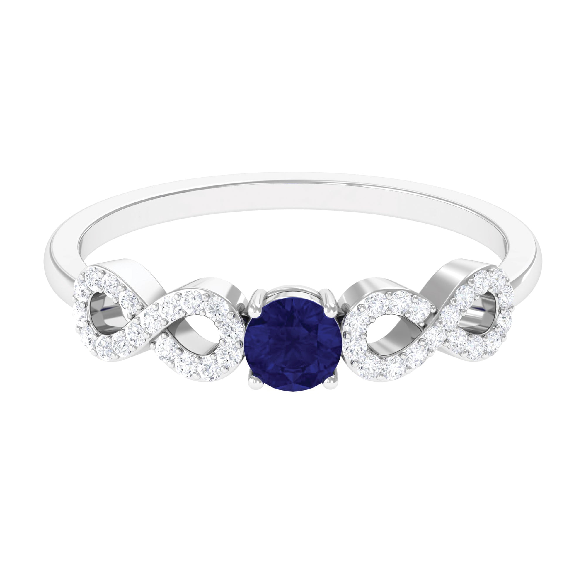 Rosec Jewels-Round Blue Sapphire Solitaire Ring with Infinity Diamond