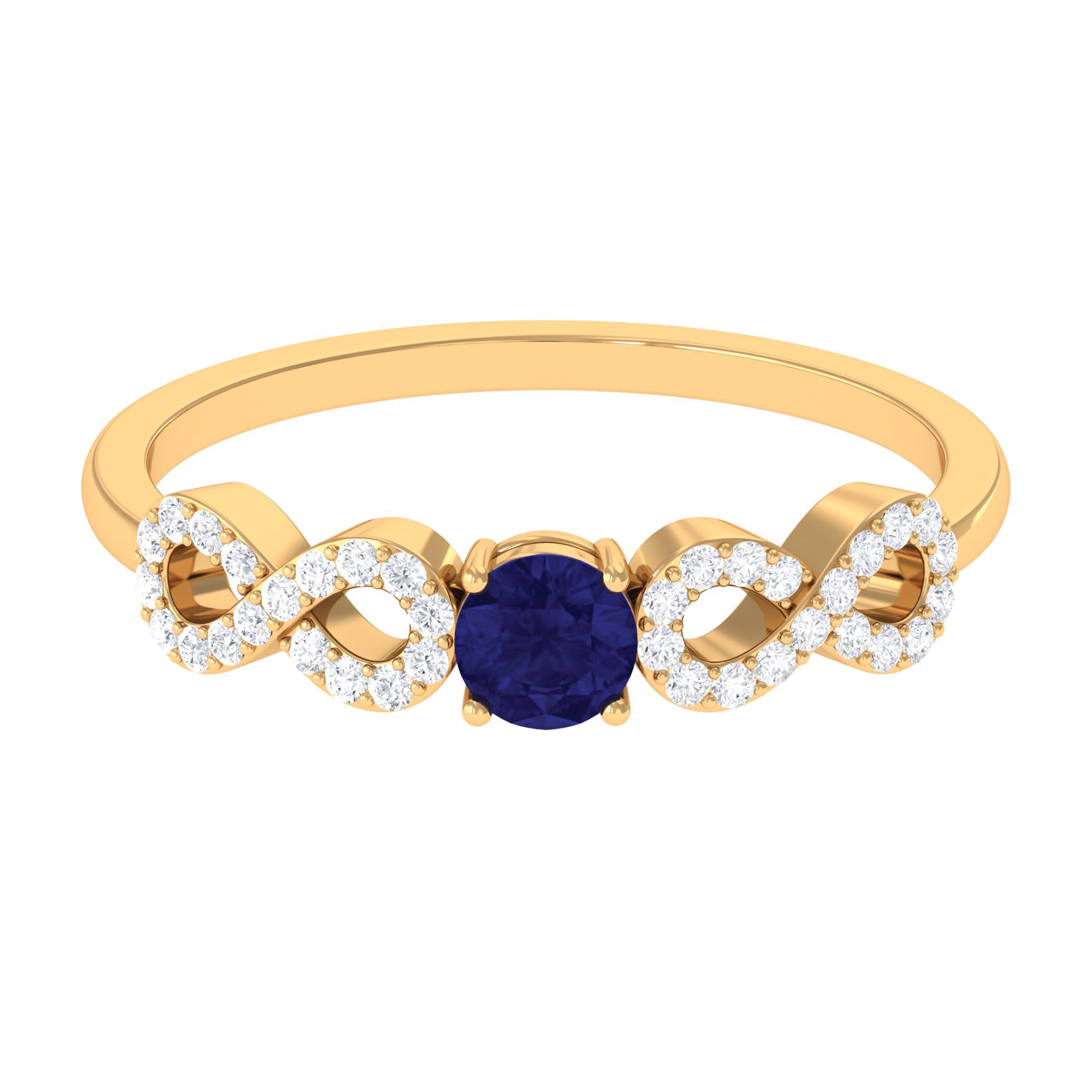 Rosec Jewels-Round Blue Sapphire Solitaire Ring with Infinity Diamond