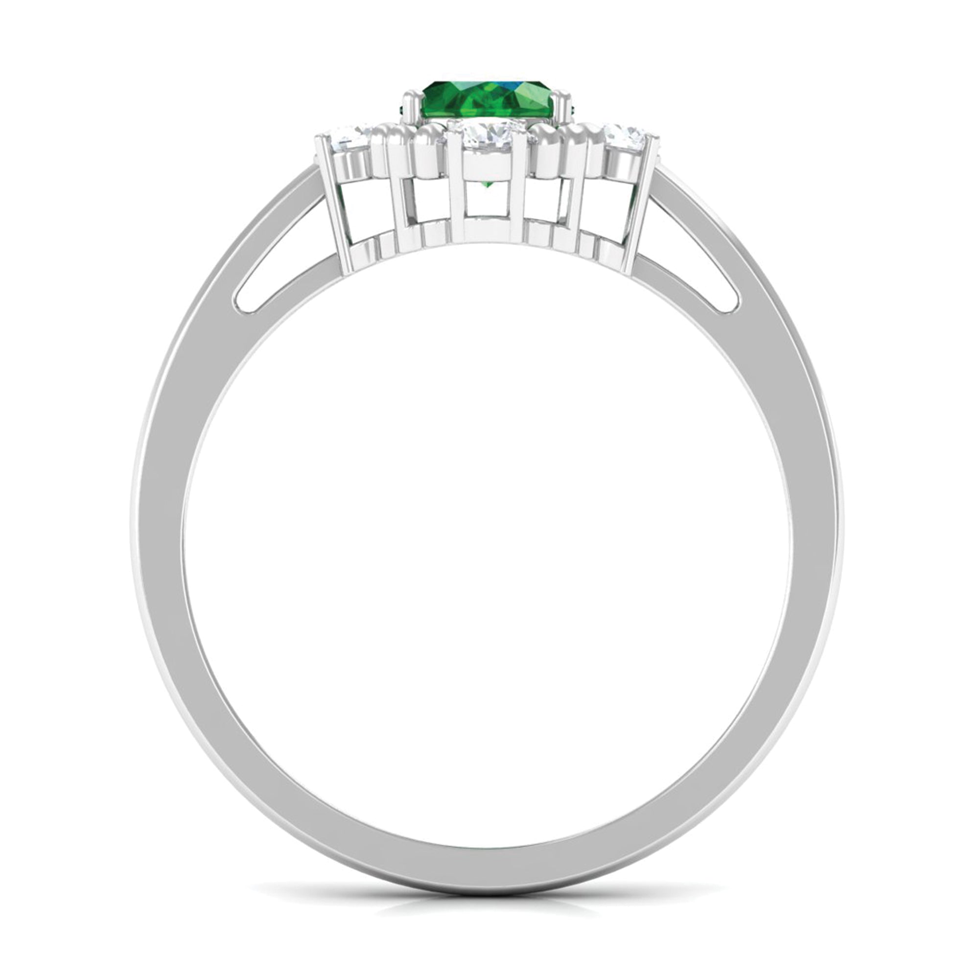 Rosec Jewels-Vintage Style Oval Created Emerald Solitaire Engagement Ring with Diamond