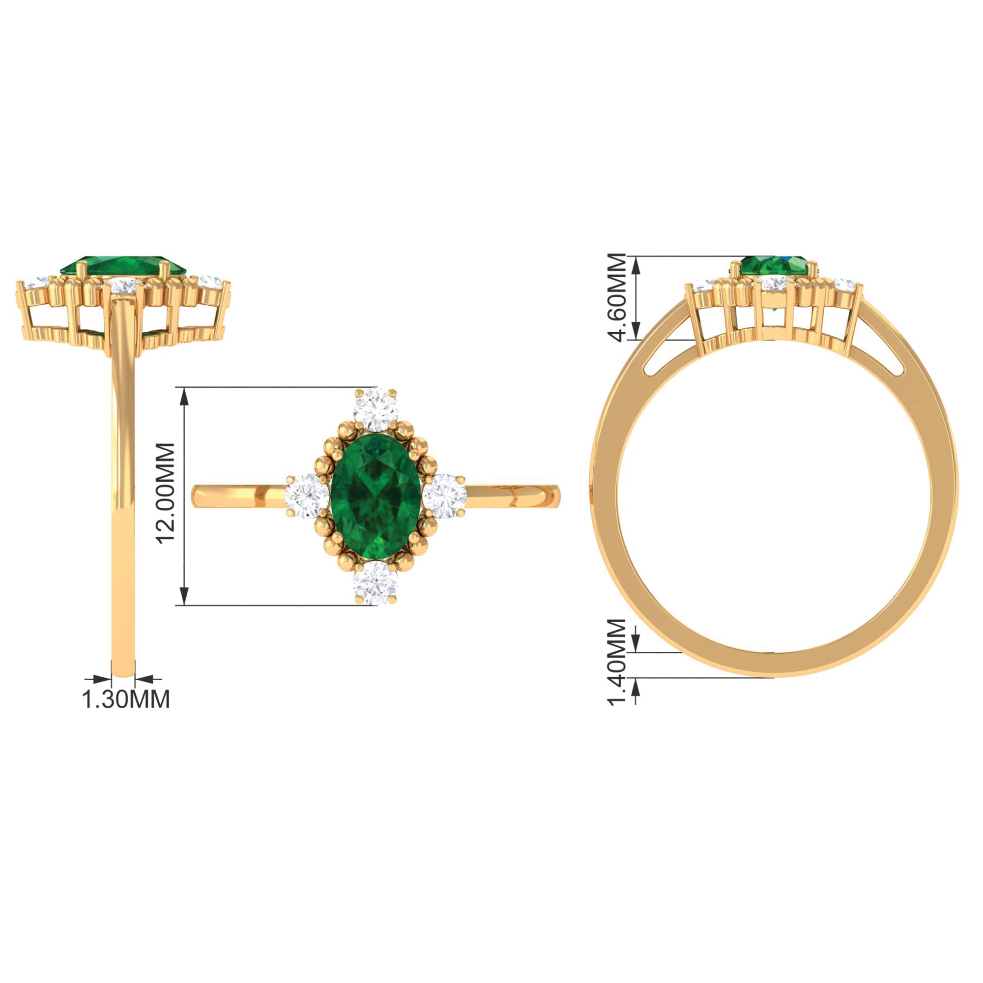 Rosec Jewels-Vintage Style Oval Created Emerald Solitaire Engagement Ring with Diamond