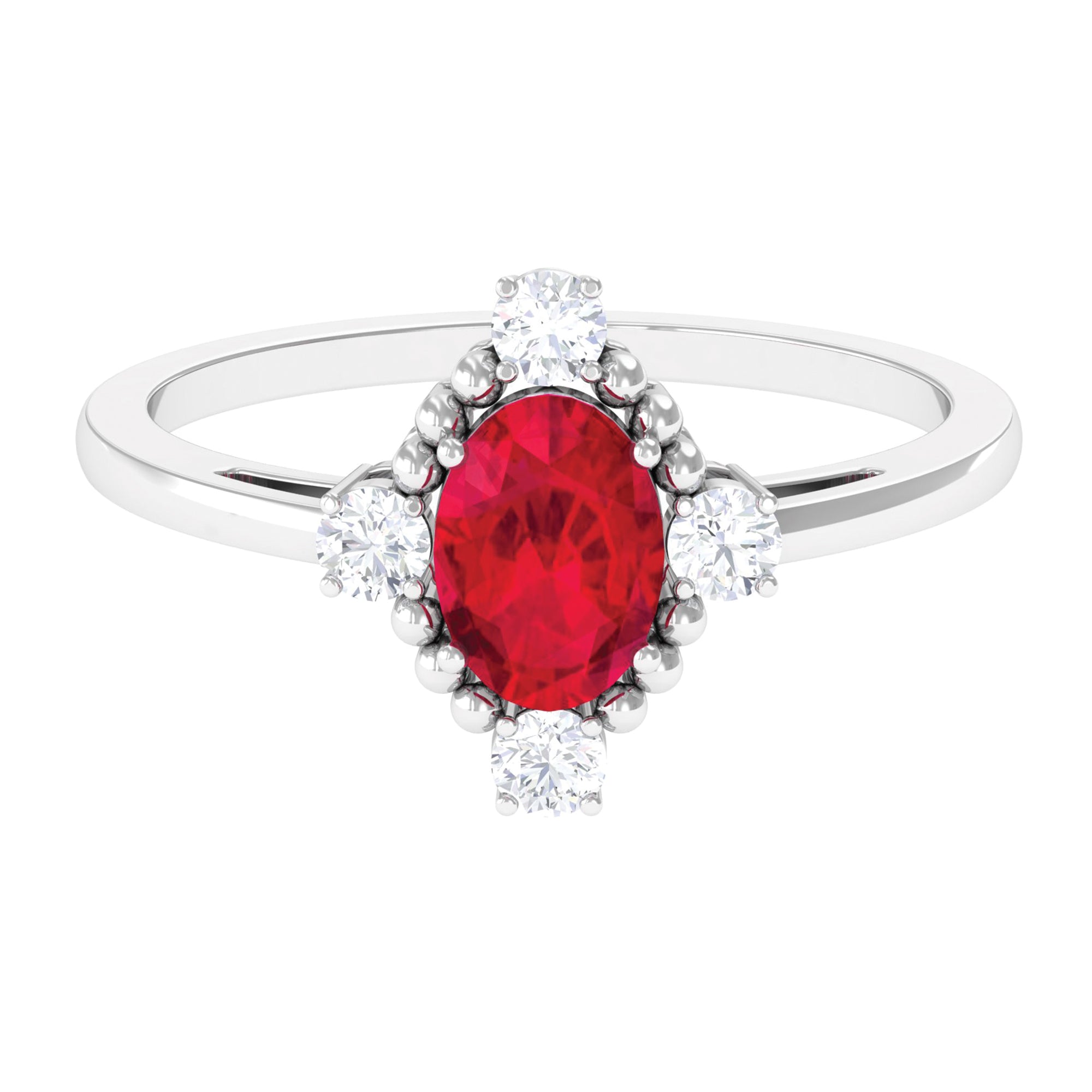 Rosec Jewels-Vintage Style Oval Created Ruby Solitaire Engagement Ring with Diamond