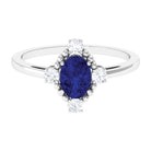 Rosec Jewels-Vintage Style Created Blue Sapphire Solitaire Engagement Ring with Diamond