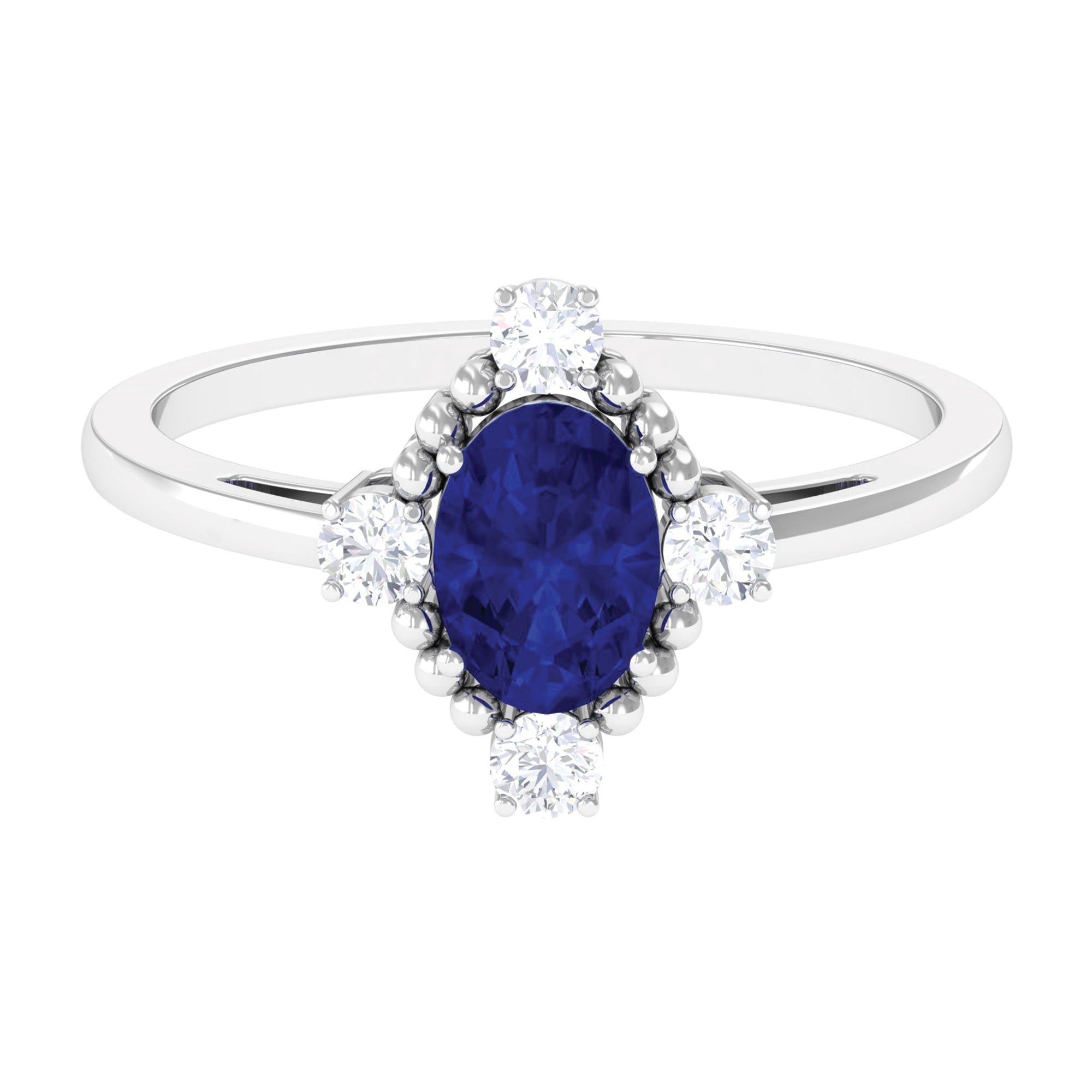 Rosec Jewels-Vintage Style Created Blue Sapphire Solitaire Engagement Ring with Diamond