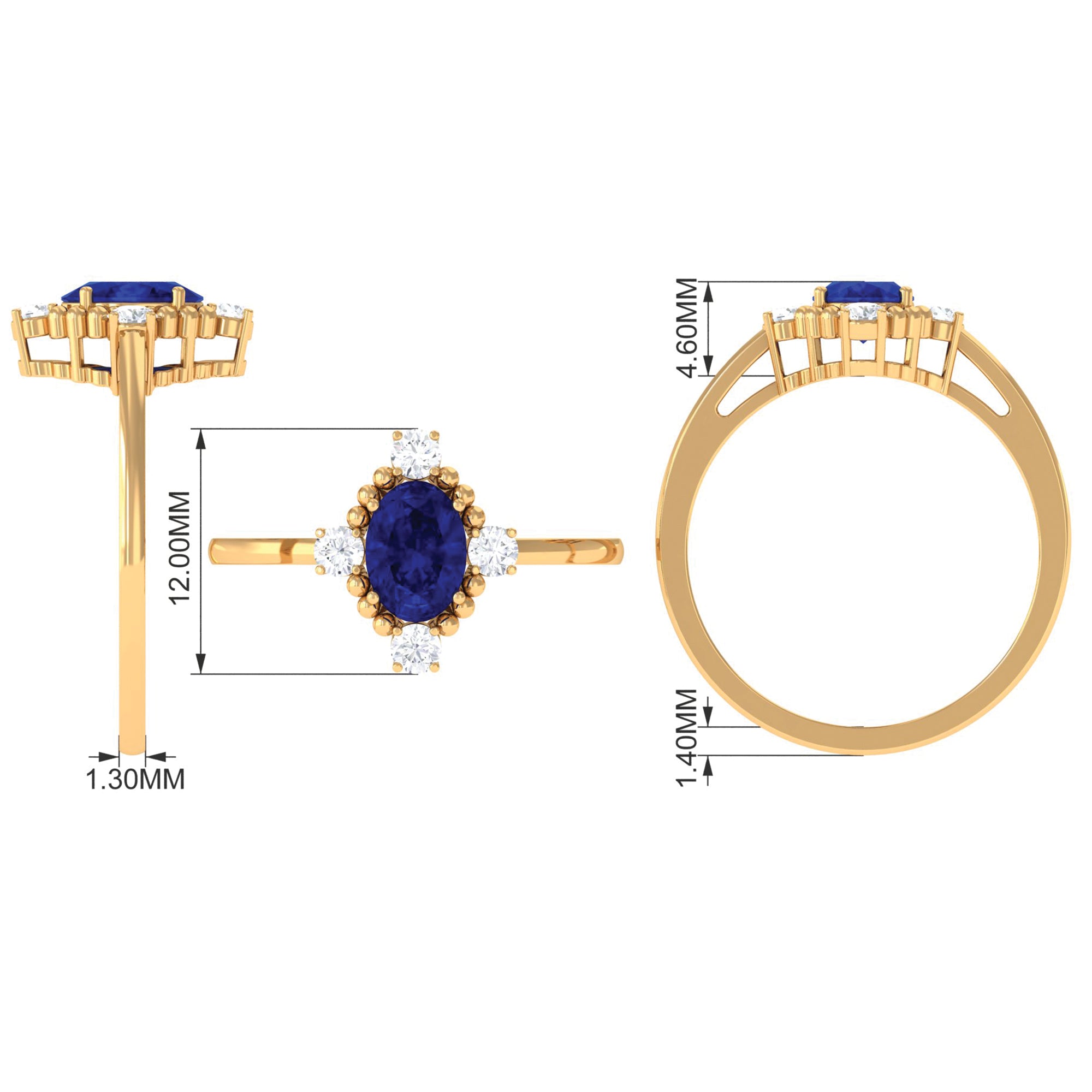 Rosec Jewels-Vintage Style Created Blue Sapphire Solitaire Engagement Ring with Diamond