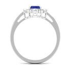 Rosec Jewels-Vintage Style Created Blue Sapphire Solitaire Engagement Ring with Diamond