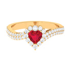 Rosec Jewels-Heart Shape Created Ruby and Moissanite Bypass Engagement Ring