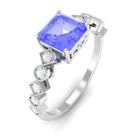 Rosec Jewels-1.5 CT Asscher Cut Tanzanite Solitaire Engagement Ring with Diamond