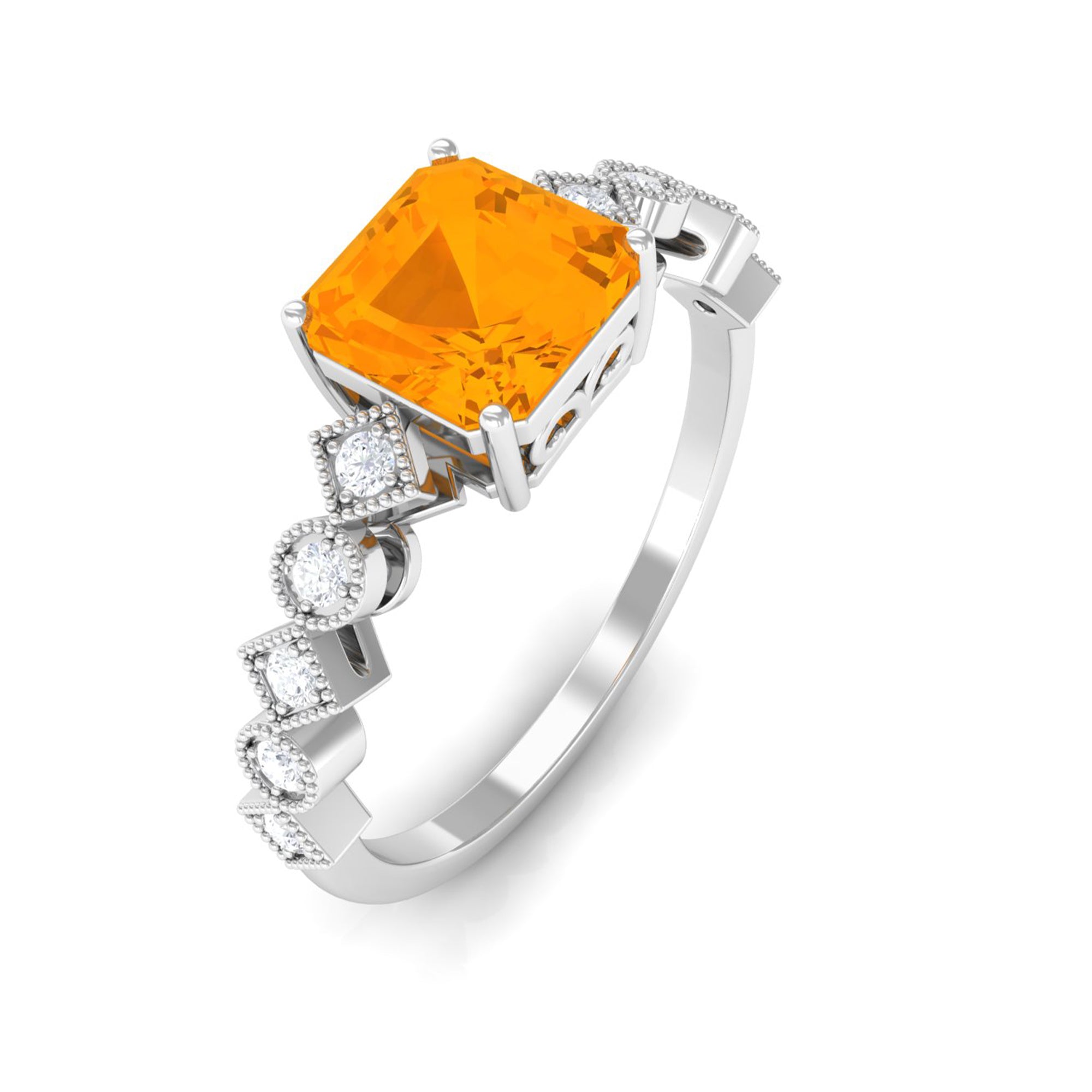 Rosec Jewels-1.5 CT Asscher Cut Fire Opal Solitaire Engagement Ring with Diamond