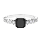 Rosec Jewels-1.5 CT Asscher Cut Black Onyx Solitaire Engagement Ring with Diamond