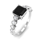 Rosec Jewels-1.5 CT Asscher Cut Black Onyx Solitaire Engagement Ring with Diamond