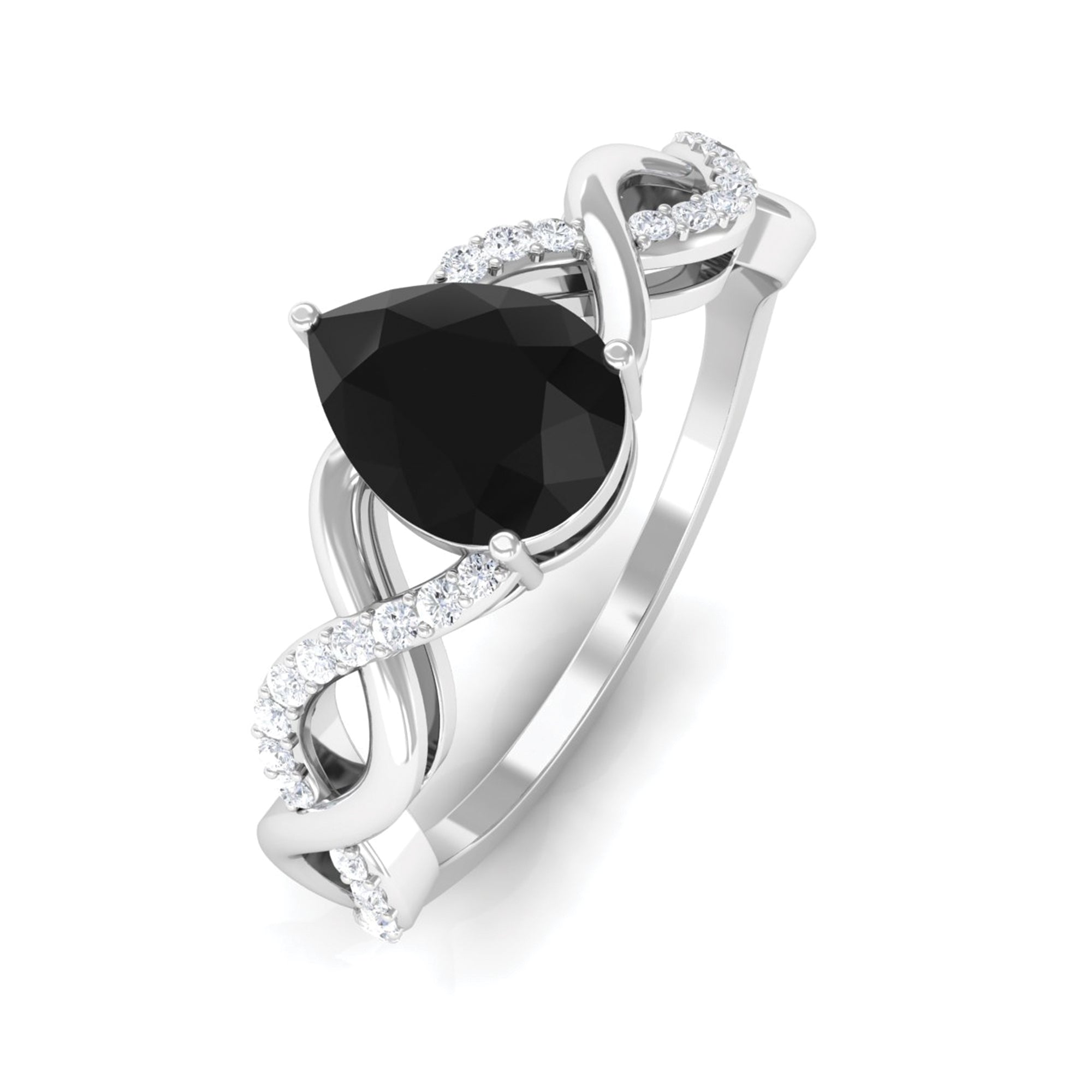 Rosec Jewels-Infinity Shank Created Black Diamond and Diamond Solitaire Engagement Ring