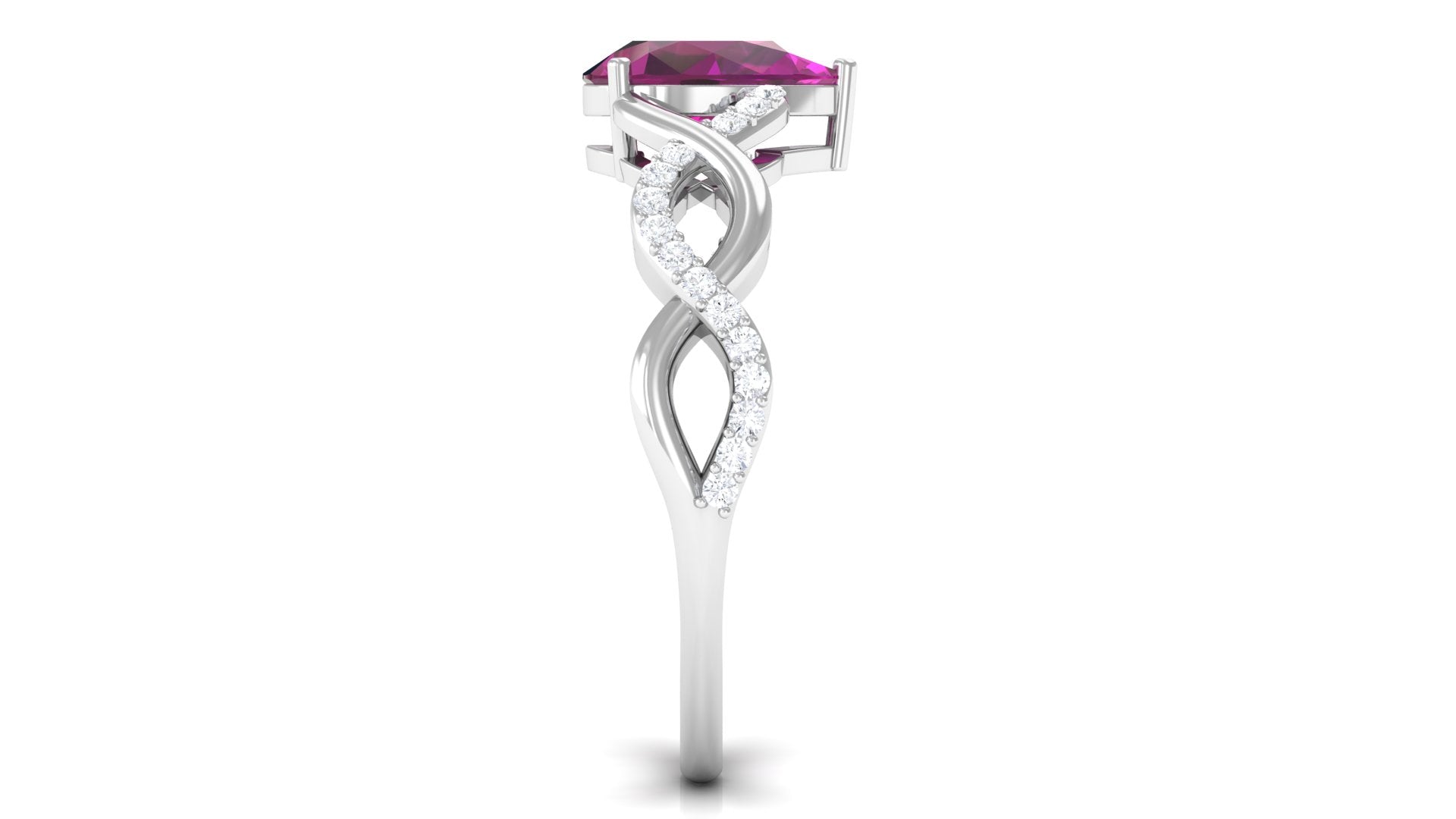 Rosec Jewels-Infinity Shank Pear Cut Rhodolite and Diamond Solitaire Engagement Ring