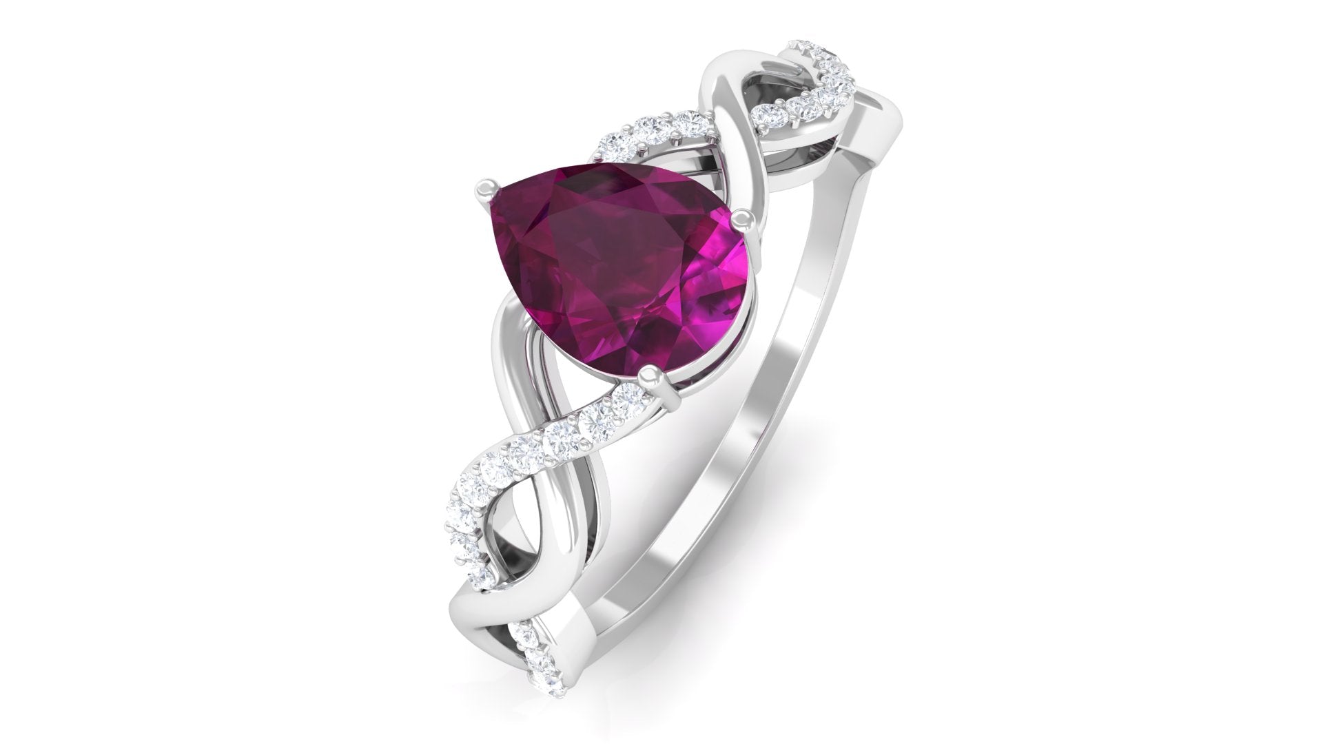 Rosec Jewels-Infinity Shank Pear Cut Rhodolite and Diamond Solitaire Engagement Ring