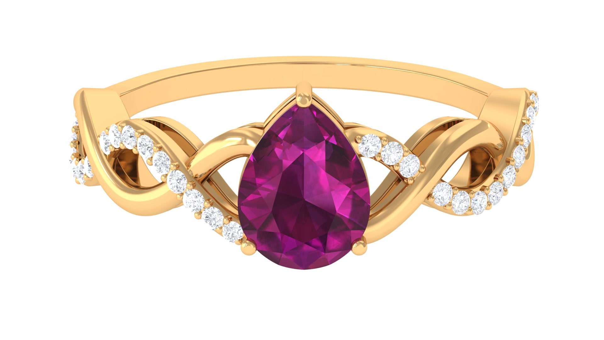 Rosec Jewels-Infinity Shank Pear Cut Rhodolite and Diamond Solitaire Engagement Ring