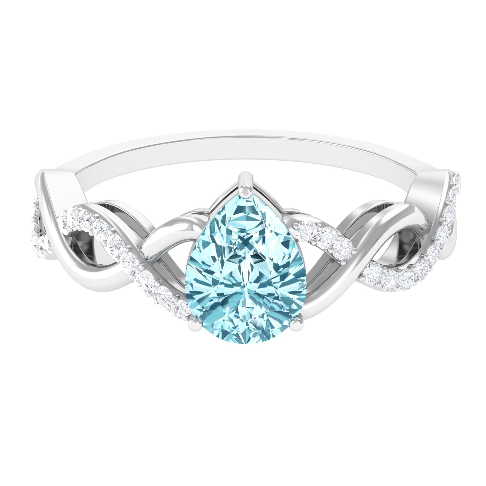 Rosec Jewels-Pear Shape Aquamarine Solitaire Infinity Ring with Diamond