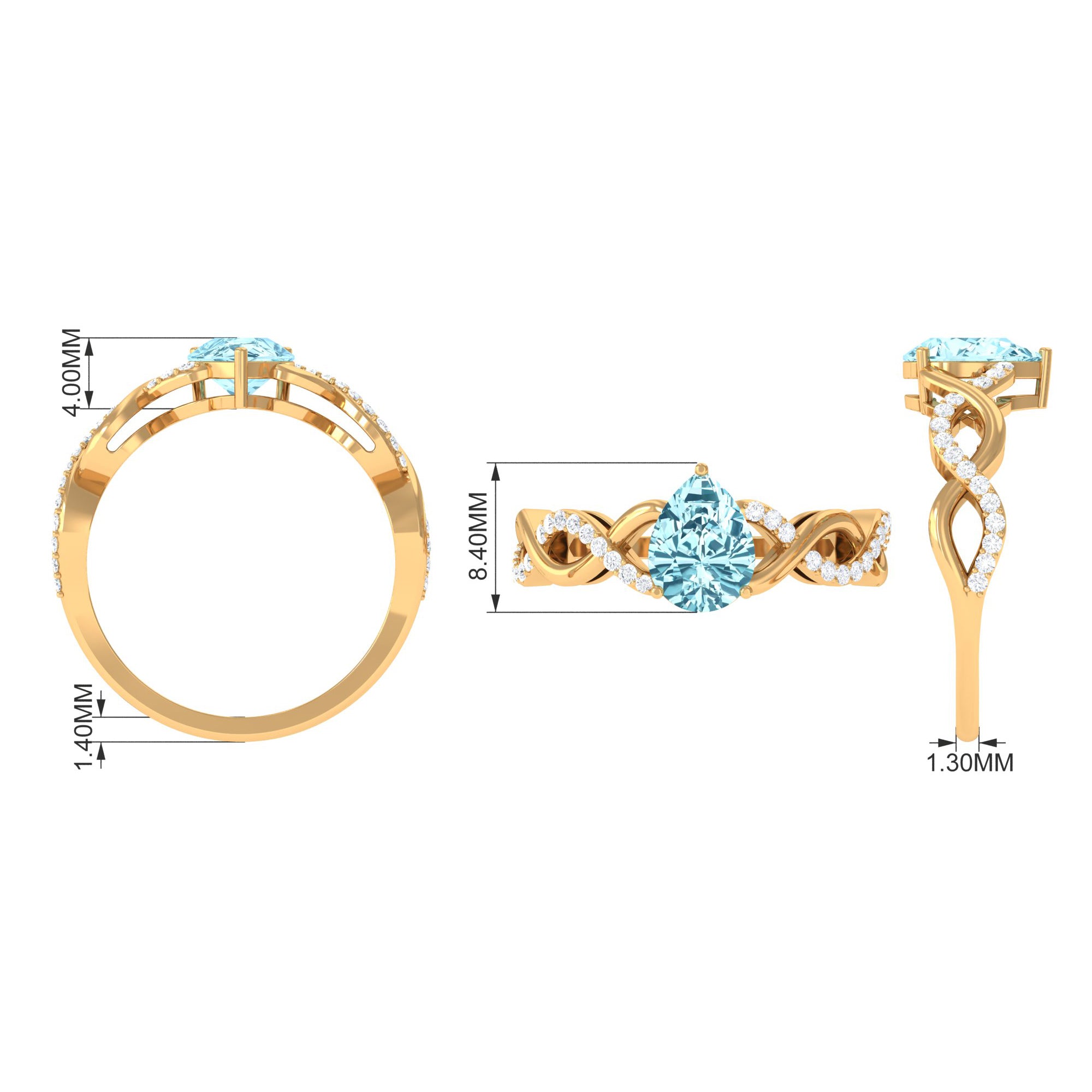 Rosec Jewels-Pear Shape Aquamarine Solitaire Infinity Ring with Diamond