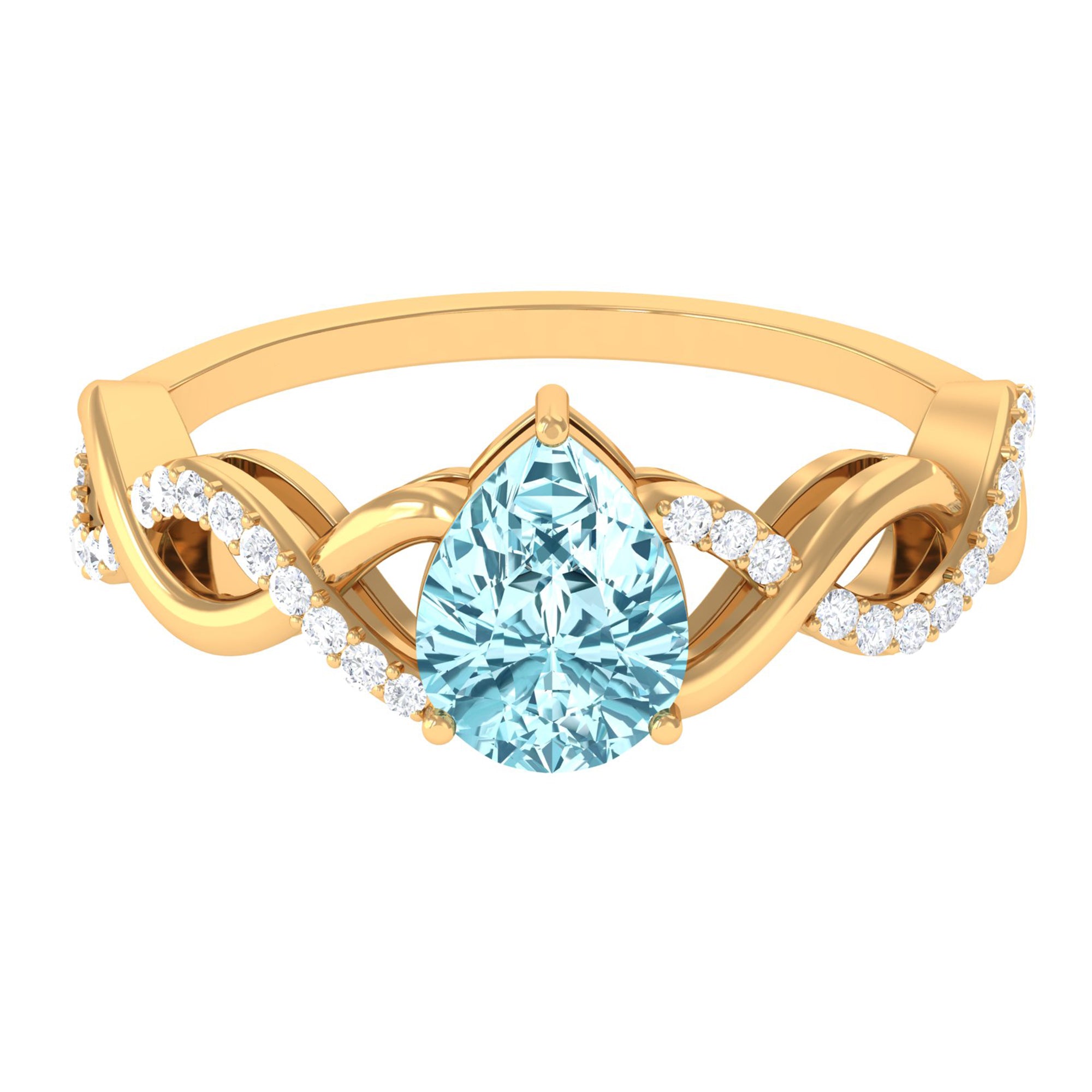 Rosec Jewels-Pear Shape Aquamarine Solitaire Infinity Ring with Diamond