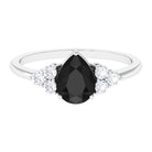 Rosec Jewels-Pear Cut Created Black Diamond Solitaire Ring with Diamond Trio