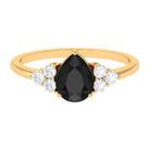 Rosec Jewels-Pear Cut Created Black Diamond Solitaire Ring with Diamond Trio