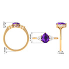 Rosec Jewels-Pear Shape Amethyst Solitaire Ring with Diamond Trio