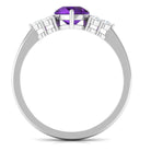 Rosec Jewels-Pear Shape Amethyst Solitaire Ring with Diamond Trio