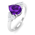 Rosec Jewels-Pear Shape Amethyst Solitaire Ring with Diamond Trio