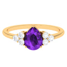 Rosec Jewels-Pear Shape Amethyst Solitaire Ring with Diamond Trio