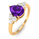 Rosec Jewels-Pear Shape Amethyst Solitaire Ring with Diamond Trio