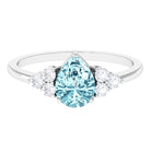 Rosec Jewels-Classic Pear Shape Aquamarine Solitaire Ring with Diamond Trio