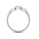 Rosec Jewels-Classic Pear Shape Aquamarine Solitaire Ring with Diamond Trio