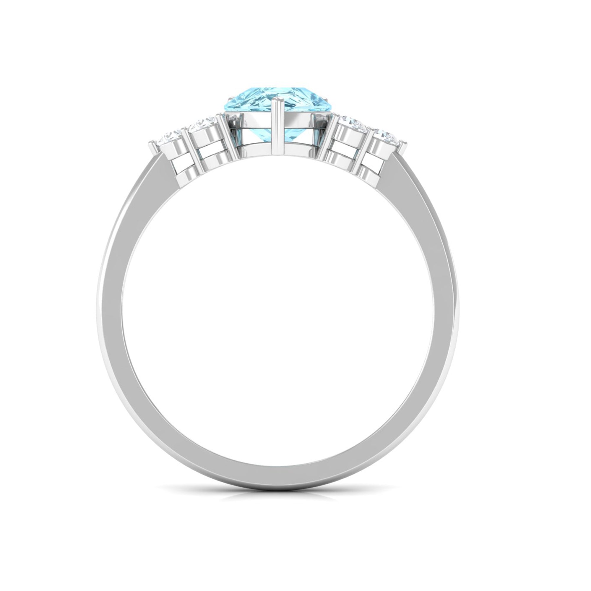 Rosec Jewels-Classic Pear Shape Aquamarine Solitaire Ring with Diamond Trio