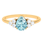 Rosec Jewels-Classic Pear Shape Aquamarine Solitaire Ring with Diamond Trio