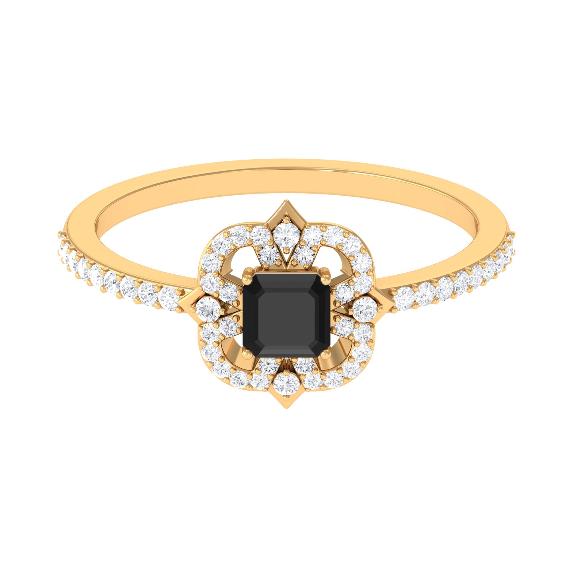 Rosec Jewels-Asscher Cut Black Diamond Statement Engagement Ring with Moissanite