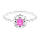 Rosec Jewels-Asscher Cut Created Pink Sapphire Statement Engagement Ring with Diamond