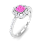 Rosec Jewels-Asscher Cut Created Pink Sapphire Statement Engagement Ring with Diamond