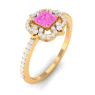 Rosec Jewels-Asscher Cut Created Pink Sapphire Statement Engagement Ring with Diamond