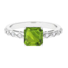 Rosec Jewels-Asscher Cut Peridot Beaded Engagement Ring with Diamond