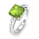 Rosec Jewels-Asscher Cut Peridot Beaded Engagement Ring with Diamond