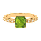 Rosec Jewels-Asscher Cut Peridot Beaded Engagement Ring with Diamond