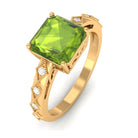 Rosec Jewels-Asscher Cut Peridot Beaded Engagement Ring with Diamond