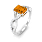 Rosec Jewels-Emerald Cut Citrine and Diamond Crossover Engagement Ring