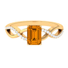 Rosec Jewels-Emerald Cut Citrine and Diamond Crossover Engagement Ring