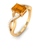 Rosec Jewels-Emerald Cut Citrine and Diamond Crossover Engagement Ring