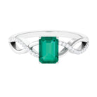 Rosec Jewels-Octagon shape Emerald and Diamond Crossover Engagement Ring