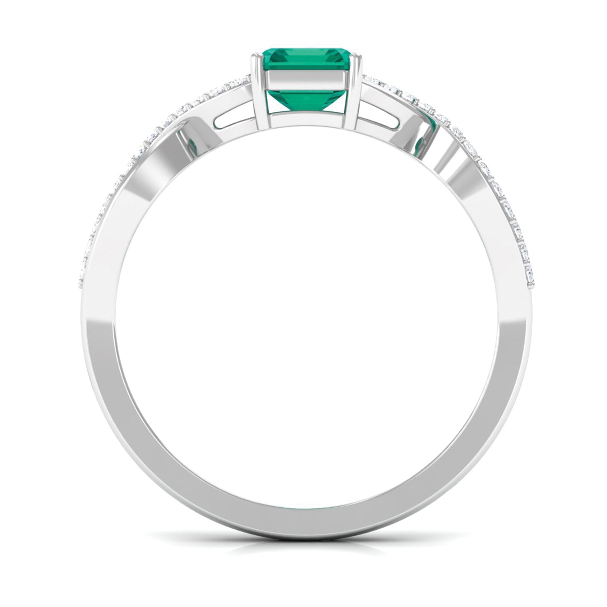 Rosec Jewels-Octagon shape Emerald and Diamond Crossover Engagement Ring