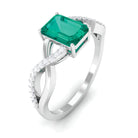 Rosec Jewels-Octagon shape Emerald and Diamond Crossover Engagement Ring