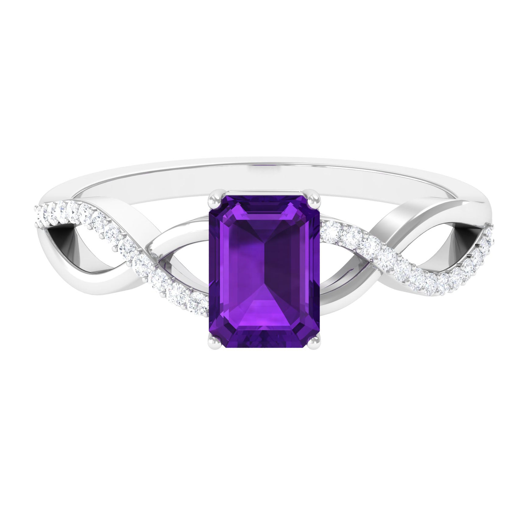 Rosec Jewels-Emerald Cut Amethyst and Diamond Infinity Engagement Ring